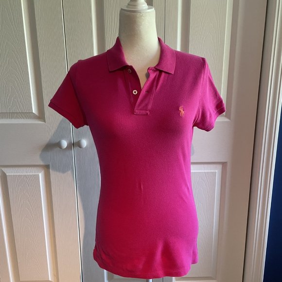 Ralph Lauren Tops - Womens Ralph Lauren Polo Hot Pink Size Medium Short Sleeve Shirt 100% Cotton EUC